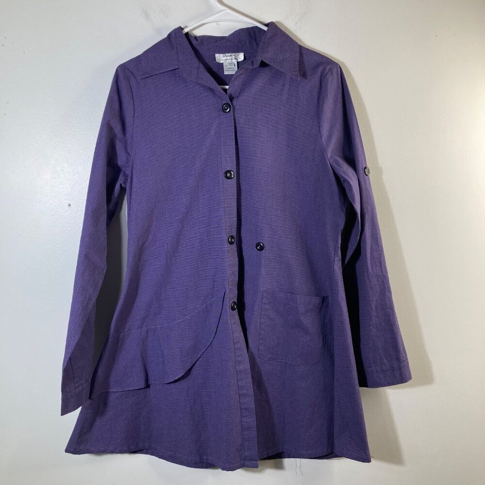 Womens Dorman Lagenlook Button Tunic Ruffle Purple Black Mini Check S‎ Cotton